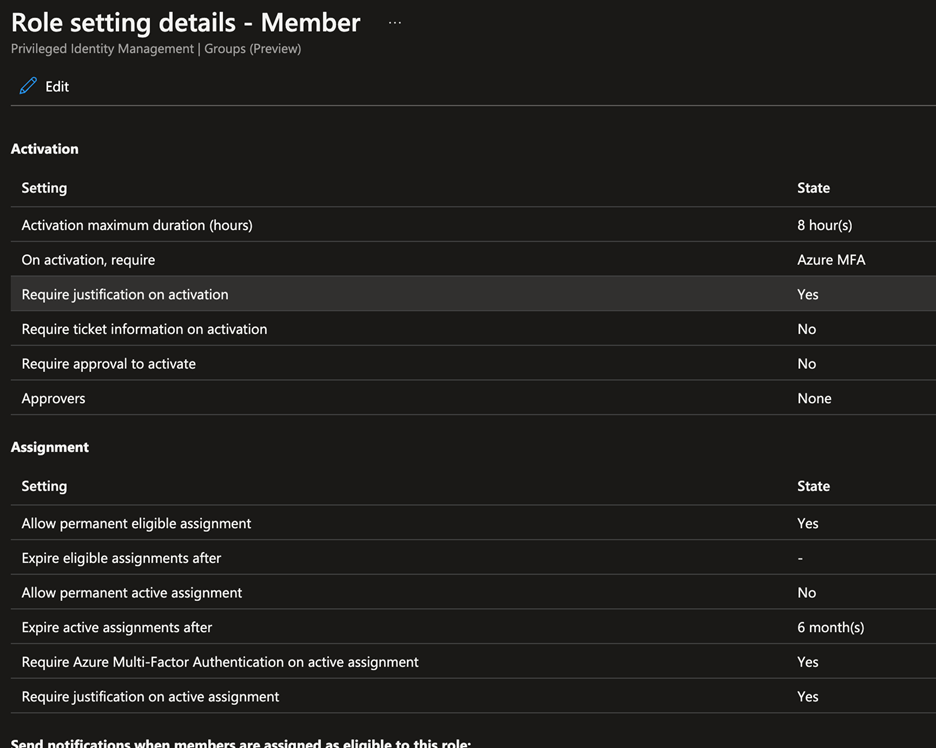 Azure PIM - Role Setting Details - Member