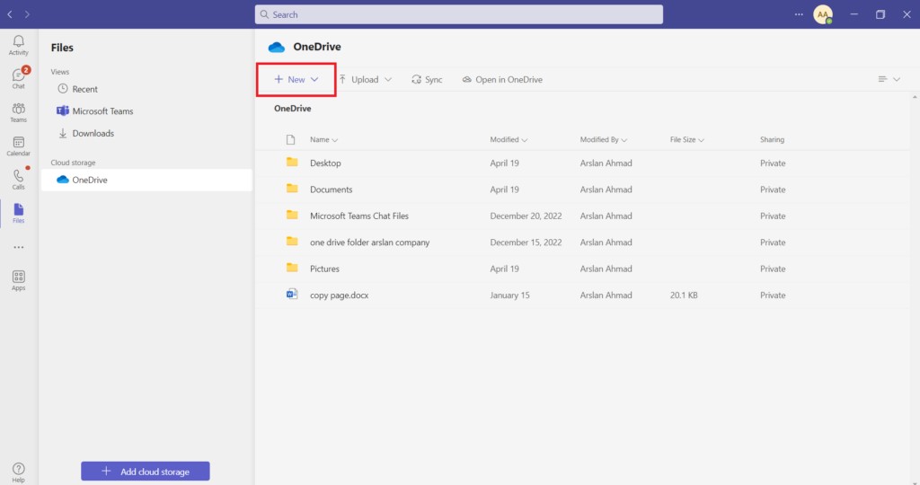Creating a new OneDrive file from within Teams
