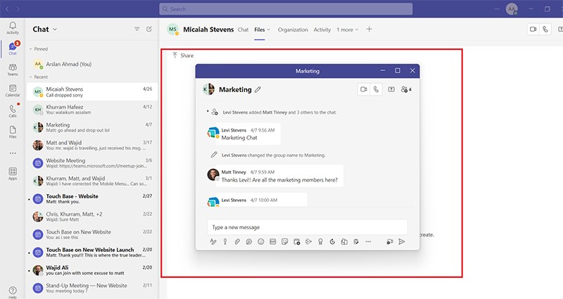 A chat window popped out into its own window