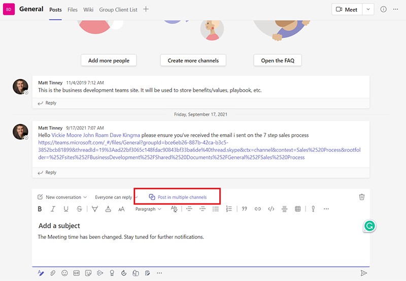 Selecting Post to multiple channels