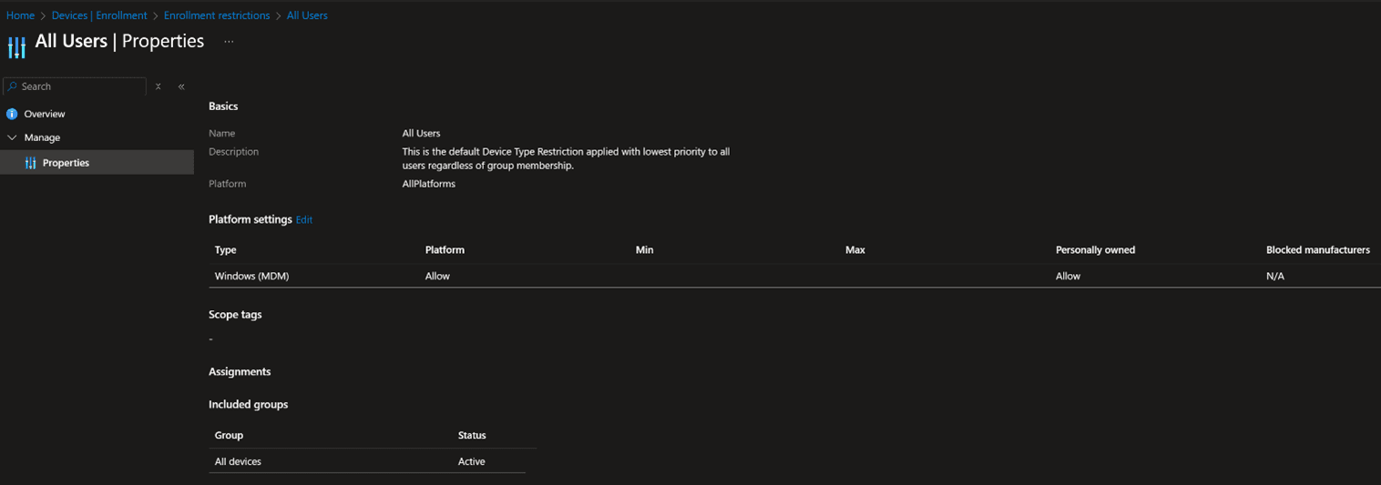 Device platform restrictions for Windows in Intune