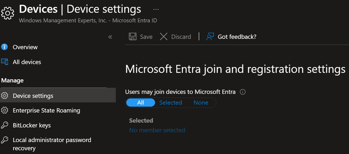 Microsoft Entra device join settings